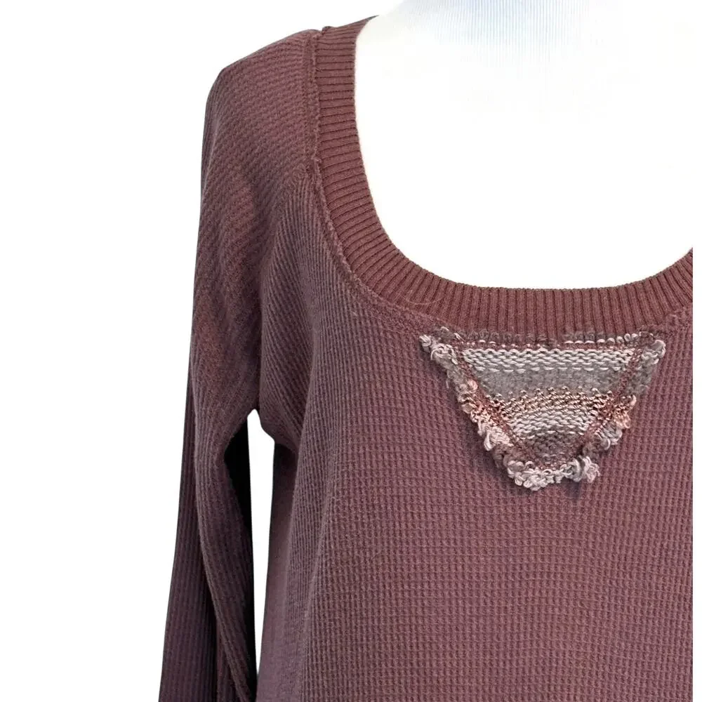 Free People Eco Thermal Raglan Tunic Sweater Womens Small Rose Brown High Low
